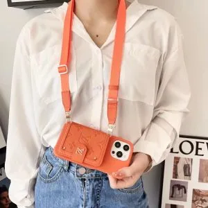 [CROSSBODY] Louis Vuitton Embossed Leather Wallet Case for iPhone 15 12 13 14 Pro Max