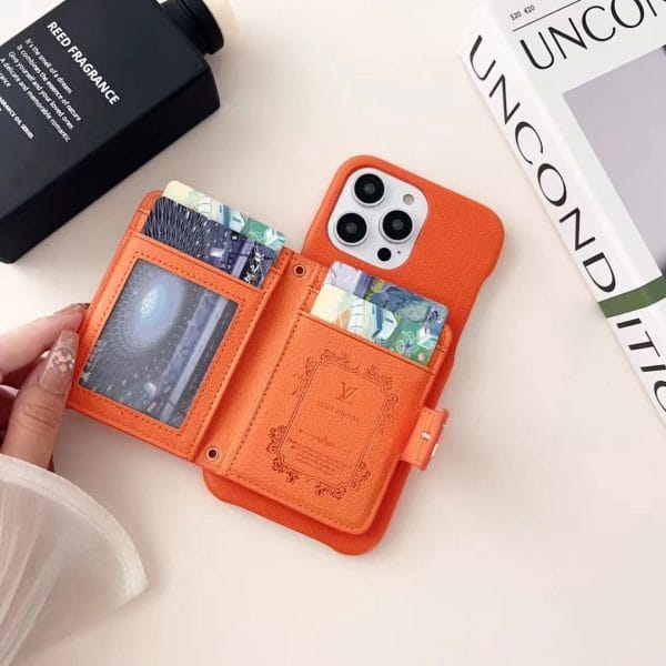 [CROSSBODY] Louis Vuitton Embossed Leather Wallet Case for iPhone 15 12 13 14 Pro Max