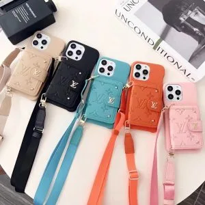 [CROSSBODY] Louis Vuitton Embossed Leather Wallet Case for iPhone 15 12 13 14 Pro Max
