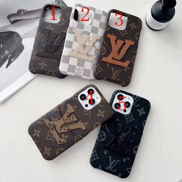 Louis Vuitton Leather Card Holder Case for iPhone 15 14 13 12 Pro