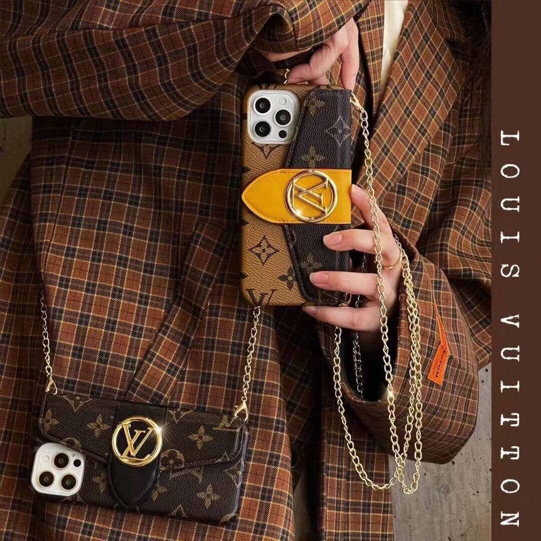 Louis Vuitton Crossbody Leather Card Slot Case for iPhone 11 12 13 14