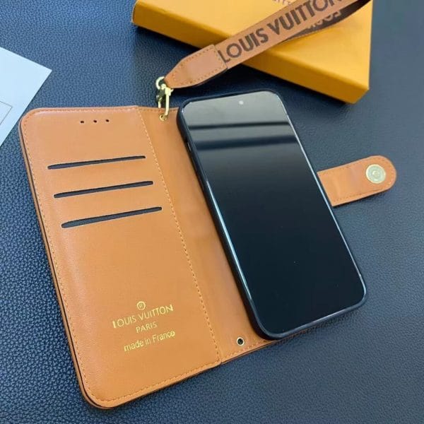 Luxury LV Style Folio Wallet Case with Wrist Strap - Leather Card Holder Luxury LV Style Folio Wallet Case with Wrist Strap - Leather Card Holder