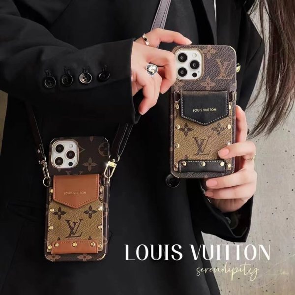 LOUIS VUITTON Crossbody Back Flip Wallet Case for iPhone 16 14 15 13 12 11 Pro Max