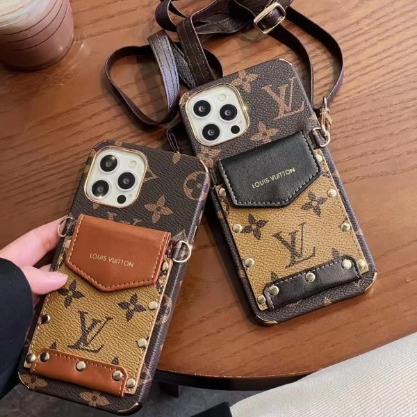 LOUIS VUITTON Crossbody Back Flip Wallet Case for iPhone 16 14 15 13 12 11 Pro Max