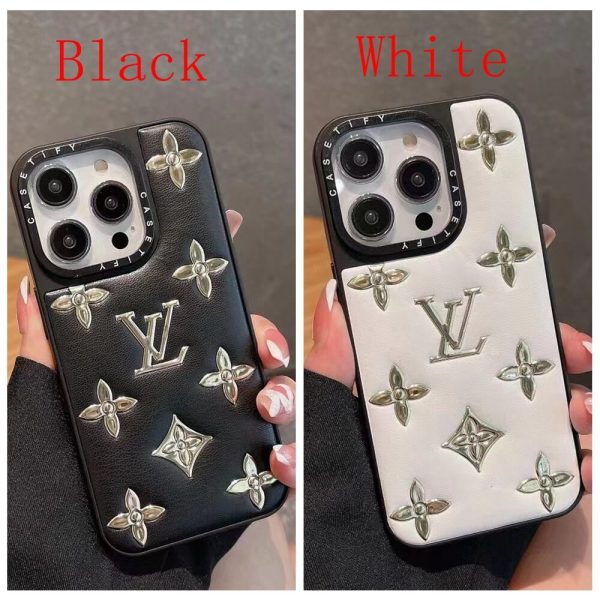 Louis Vuitton Leather Bronzing Case for iPhone 11 12 13 14 15 16 Pro Max
