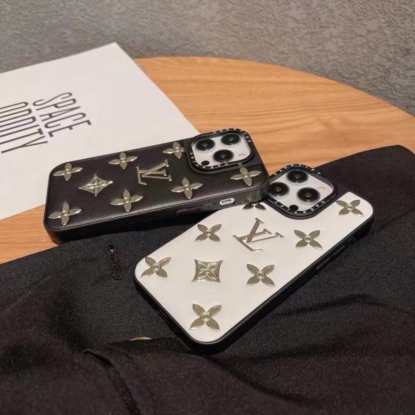 Louis Vuitton Leather Bronzing Case for iPhone 11 12 13 14 15 16 Pro Max