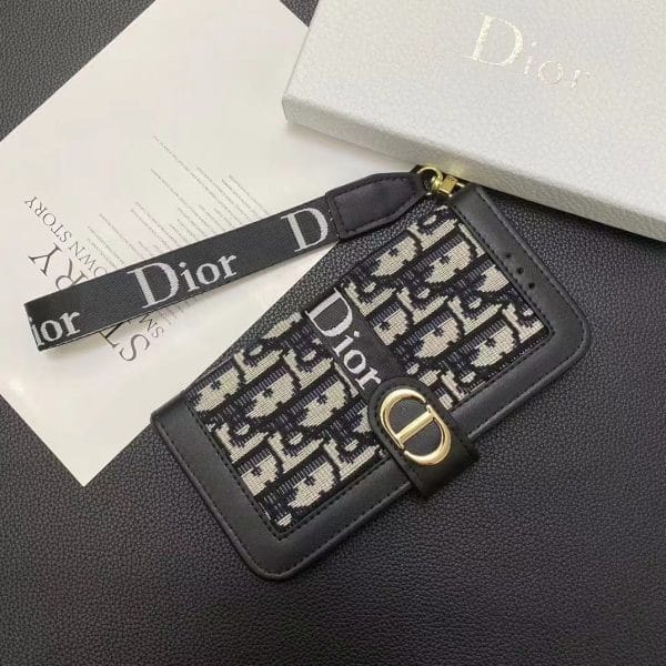 Dior Canvas Folio Wallet Case for iPhone 11 - 17 Pro & Max Series