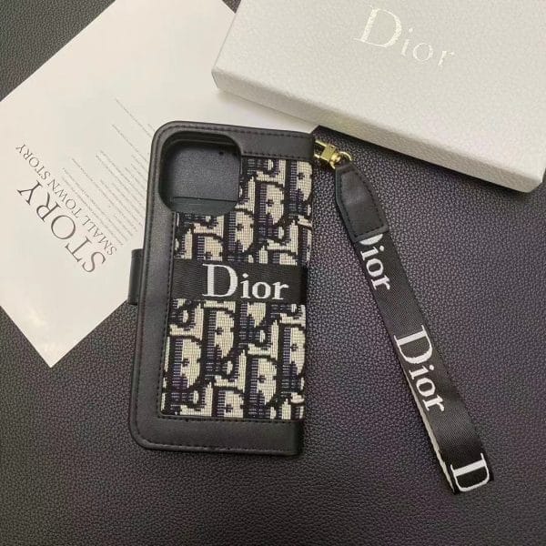 Dior Canvas Folio Wallet Case for iPhone 11 - 17 Pro & Max Series