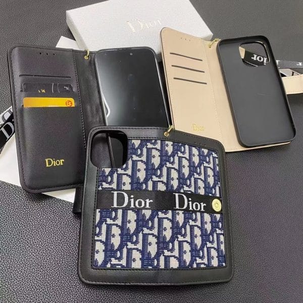 Dior Canvas Folio Wallet Case for iPhone 11 - 17 Pro & Max Series