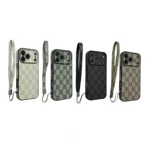Gucci Leather Wristlet Case for iPhone 17 Series | Minimalist Design with 360° Camera Guard