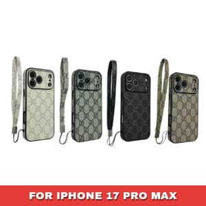 Gucci Leather Wristlet Case for iPhone 17 Series | Minimalist Design with 360° Camera Guard - 17 PRO MAX