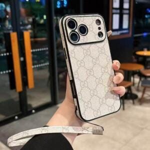 Gucci Leather Wristlet Case for iPhone 17 Series | Minimalist Design with 360° Camera Guard