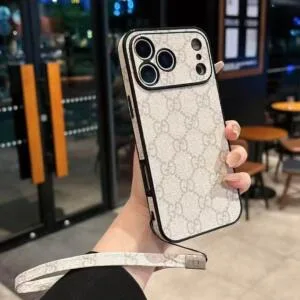 Gucci Leather Wristlet Case for iPhone 17 Series | Minimalist Design with 360° Camera Guard