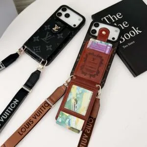 Crossbody Wallet Case for iPhone 17, Pro, Air & Pro Max | LV-Inspired Flip Card Holder with Strap