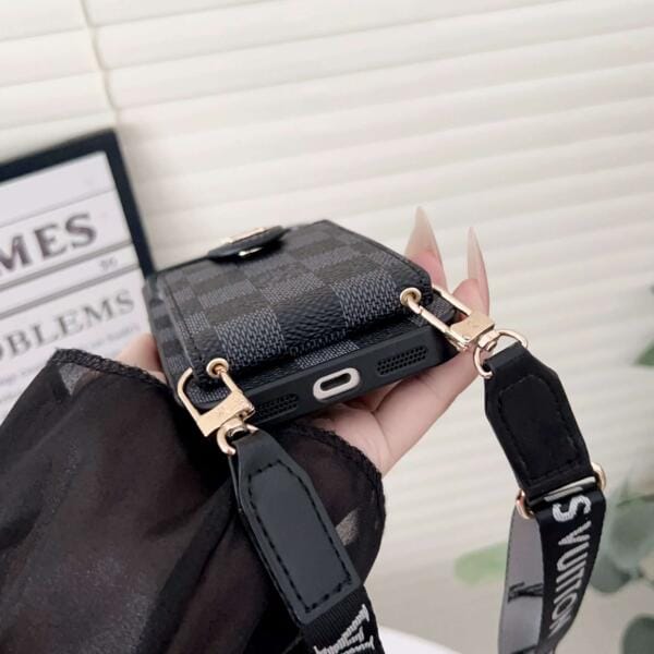 Crossbody Wallet Case for iPhone 17, Pro, Air & Pro Max | LV-Inspired Flip Card Holder with Strap