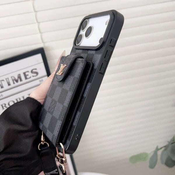 Crossbody Wallet Case for iPhone 17, Pro, Air & Pro Max | LV-Inspired Flip Card Holder with Strap