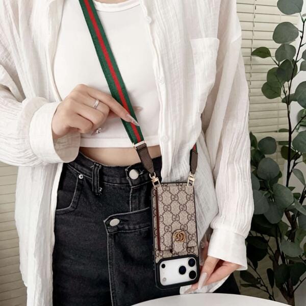 Crossbody Wallet Case for iPhone 17, Pro, Air & Pro Max | LV-Inspired Flip Card Holder with Strap