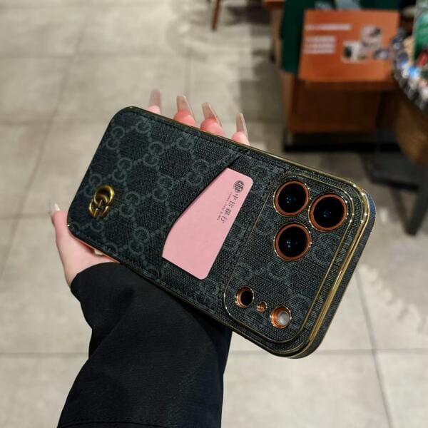 LV Case for iPhone 17/ 17 Pro/ 17 Pro Max/ Air Slim Metallic Edge Design with Card Slot