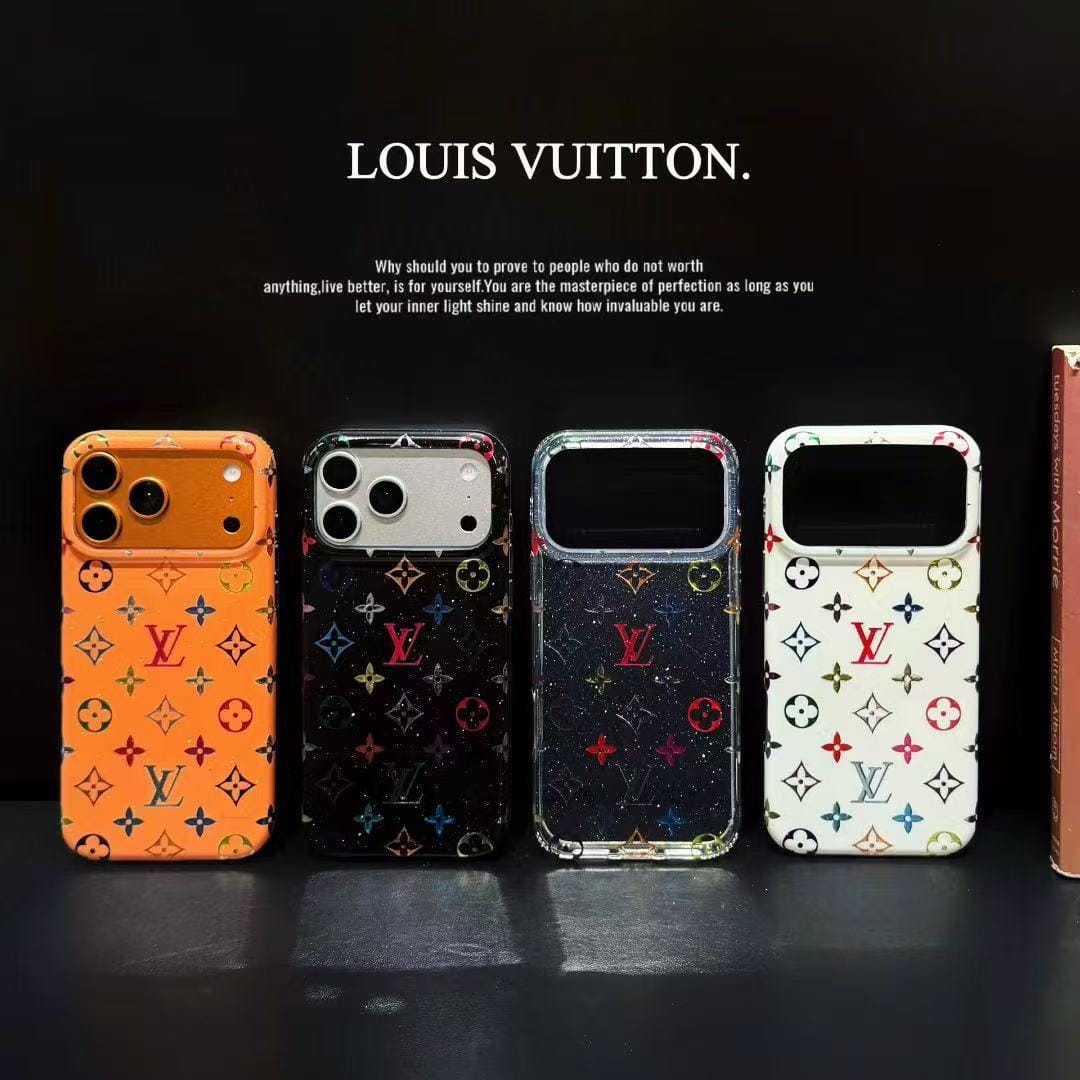 Gilded LV Monogram Case for iPhone 17/16/15 Series – Slim Gold Glitter
