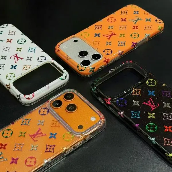Gilded LV Monogram Case for iPhone 17/16/15 Series - Slim Gold Glitter