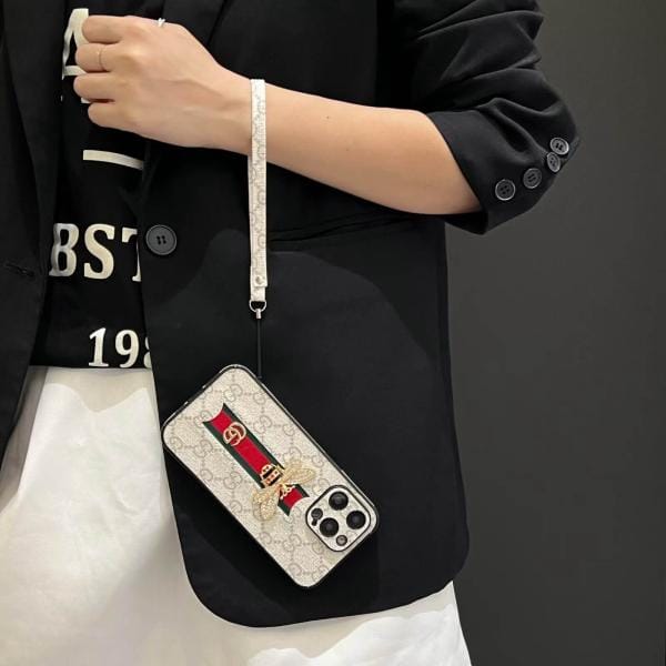 Gucci Bee Logo Full Cover iPhone Case w/ Straps
