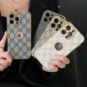 Gucci Gold Frame iPhone Case with Apple Logo Cutout