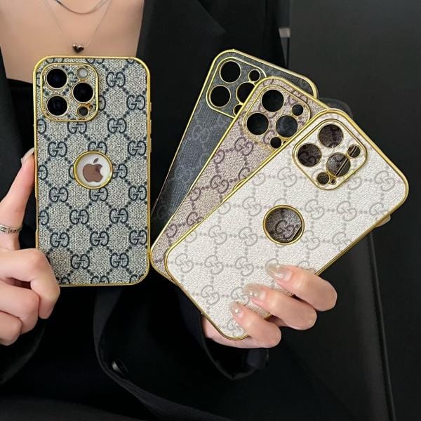 Gucci Gold Frame iPhone Case with Apple Logo Cutout