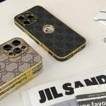 Gucci Gold Frame iPhone Case with Apple Logo Cutout