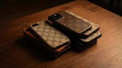 Premium iPhone 17 and 15 Pro Max cases in mixed Louis Vuitton and Gucci style