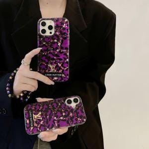 Louis Vuitton Purple Leopard Phone Case w/Chain