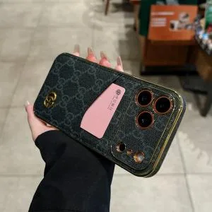 Gold-Trimmed Louis Vuitton Case for iPhone 17 Series - Card Holder Gold-Trimmed Louis Vuitton Case for iPhone 17 Series - Card Holder