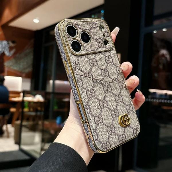 Gold-Trimmed Louis Vuitton Case for iPhone 17 Series - Card Holder Gold-Trimmed Louis Vuitton Case for iPhone 17 Series - Card Holder