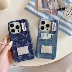 Distressed Denim LV Case w/Slim Slot for iPhone 12-17 Pro Max