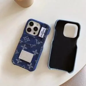 Distressed Denim LV Case w/Slim Slot for iPhone 12-17 Pro Max