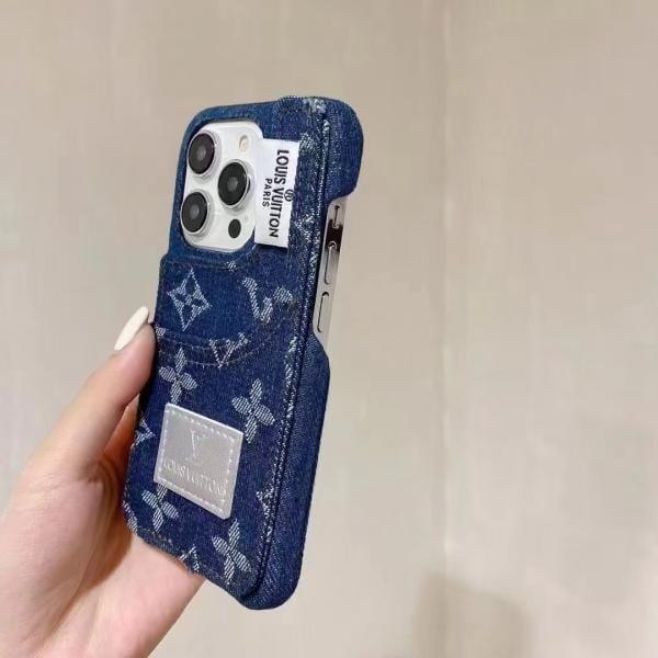 Distressed Denim LV Case w/Slim Slot for iPhone 12-17 Pro Max