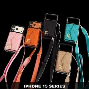 LV iPhone 15 Series Side-Opening Wallet Case - Empreinte Leather & Lanyard