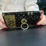 LV Trunk Case Black & Gold Diamond with Secure Ring Holder