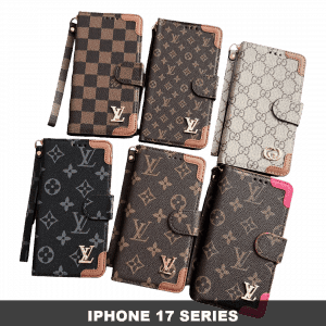 iPhone 17 & Pro Max Corner Patch Folio Case - Stand, Wrist Strap & Metal Logo