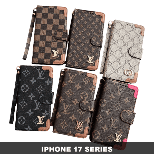 iPhone 17 & Pro Max Corner Patch Folio Case - Stand, Wrist Strap & Metal Logo