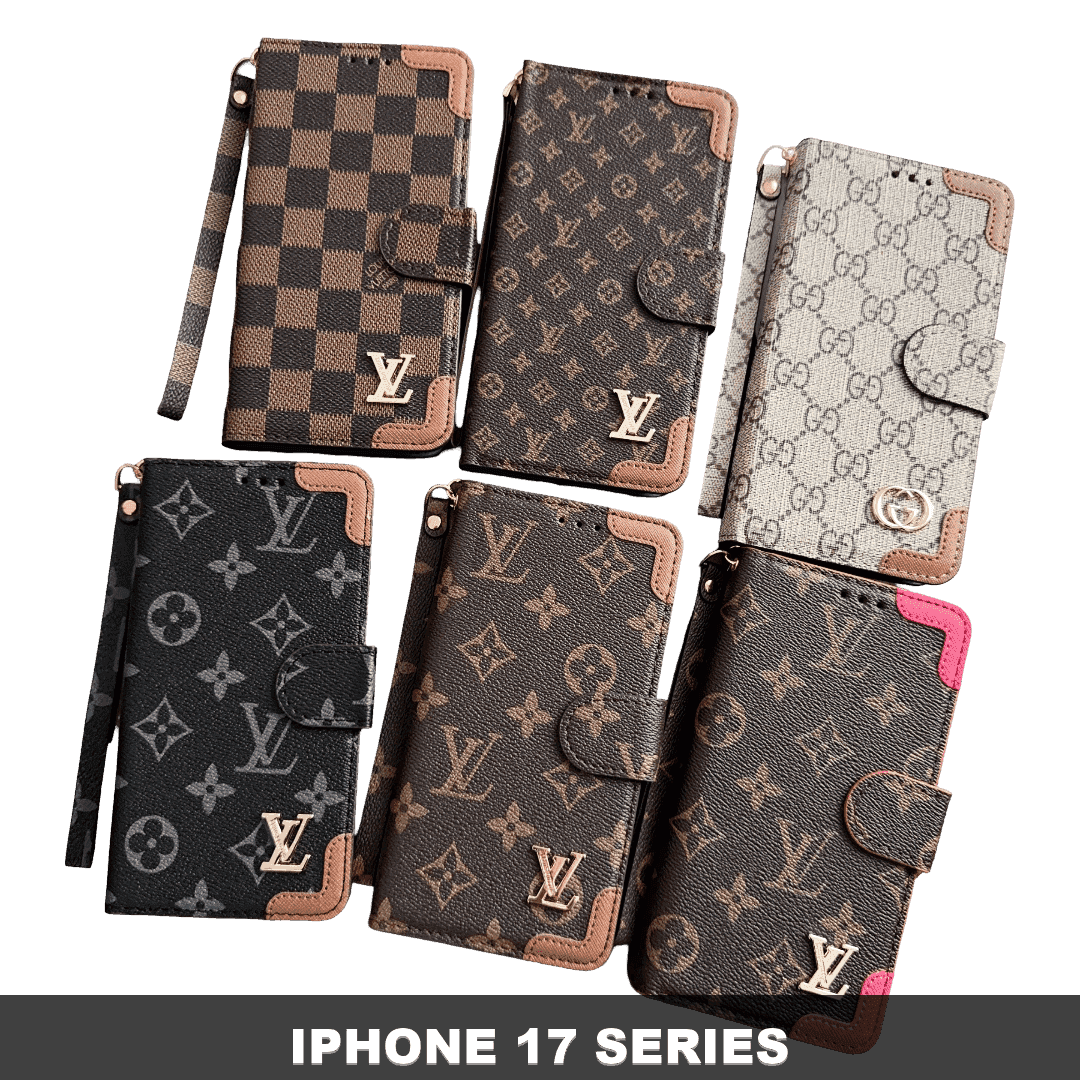iPhone 17 & Pro Max Corner Patch Folio Case – Stand, Wrist Strap & Metal Logo