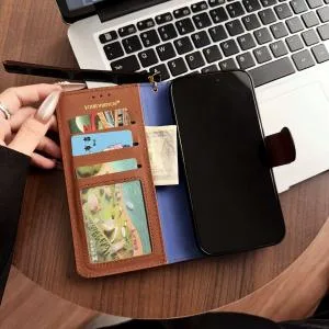 iPhone 17 & Pro Max Corner Patch Folio Case - Stand, Wrist Strap & Metal Logo