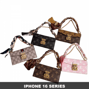 iPhone 16 Series Handbag Case - Scarf Wrapped Chain & Gold Lock