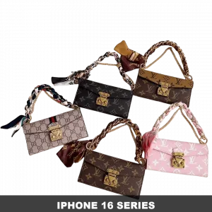 iPhone 16 Series Handbag Case - Scarf Wrapped Chain & Gold Lock
