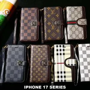 LV iPhone 17 Series Designer Pattern Wallet Case - Circular Metal Clasp LV iPhone 17 Series Designer Pattern Wallet Case - Circular Metal Clasp