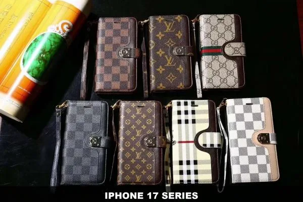 LV iPhone 17 Series Designer Pattern Wallet Case - Circular Metal Clasp LV iPhone 17 Series Designer Pattern Wallet Case - Circular Metal Clasp