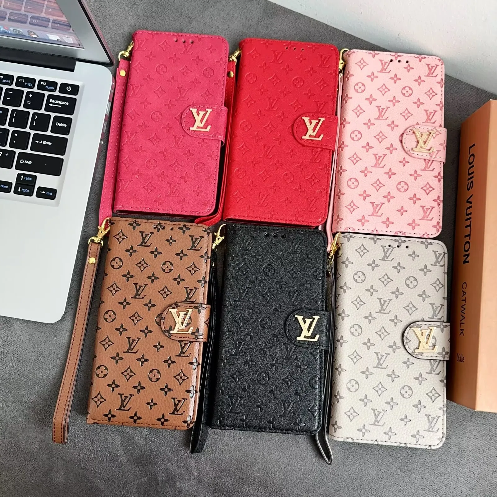 iPhone 17 Pro Max Embossed Leather Wallet Case with Wrist Strap