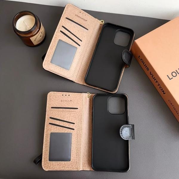 Color Block LV Folio Wallet Case for iPhone 12 - 17 Pro Max
