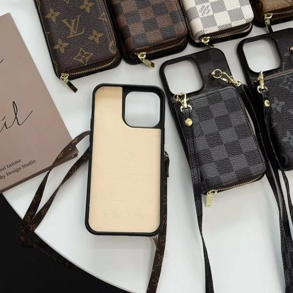Luxury Leather Crossbody Wallet Case w/ Zipper for iPhone 11-17 Pro & Max