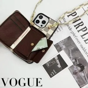 Luxury Leather Crossbody Wallet Case w/ Zipper for iPhone 11-17 Pro & Max