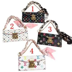 Scarf Chain Handle Wallet Case for iPhone | Multicolor Monogram Cover - 14 PRO MAX